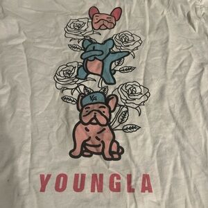 YoungLA White Tee with Bulldog and Rose Design